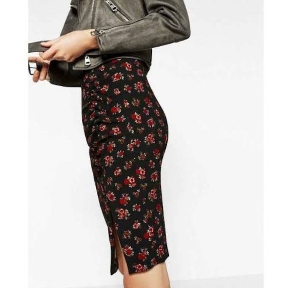 Zara Midi skirt Y2K Ruched Dark Floral Roses Black Red Dark romantic Fairy M - Picture 4 of 16